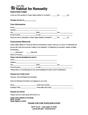 Cedar Valley Habitat for Humanity Donation Form
