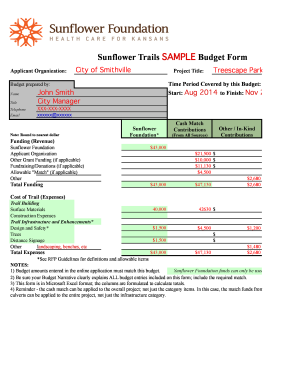 Sunflower Trails Proposal Budget SAMPLE Budget Form - sunflowerfoundation