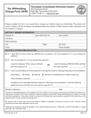 Tennessee W4P Tax Withholding Change Form