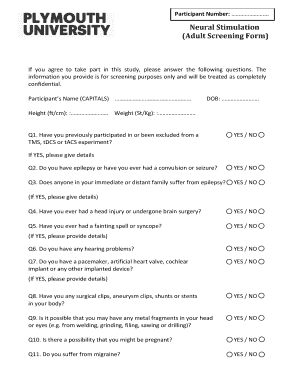Neural Stimulation Adult Screening Form