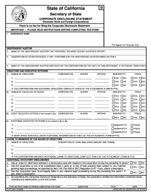 California Corporate Disclosure Statement Form SI-PT