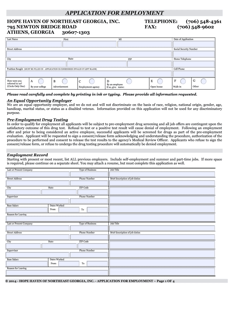 Fillable Online hopehaven Single pages APPLICATION FOR EMPLOYMENTdocx