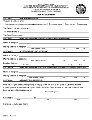 California Lien Assignment Form