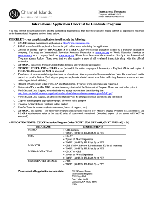 International Graduate Program Application Checklist