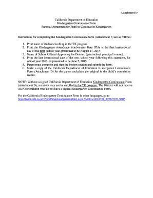 California Kindergarten Continuance Form