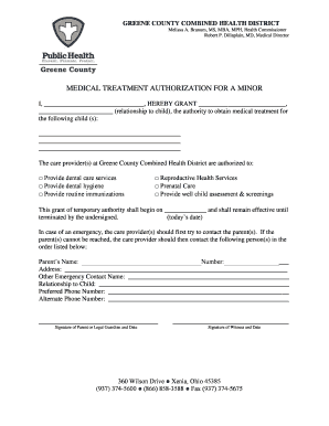 Medical Treatment Authorization for a Minor