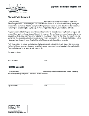 Baptism Parental Consent Form