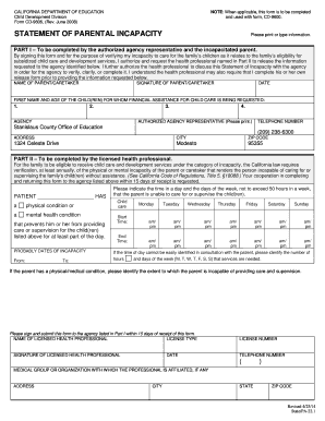 California Statement of Parental Incapacity