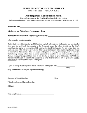 Kindergarten Continuance Form