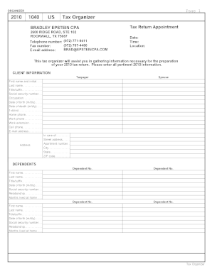 2010 1040 US Tax Organizer
