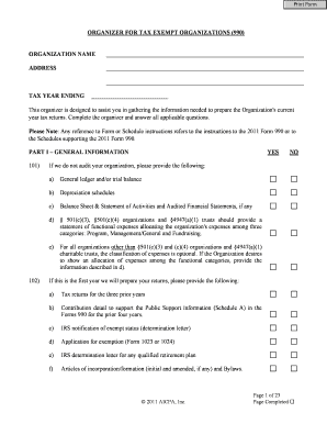 Organizer for Tax Exempt Organizations (Form 990)