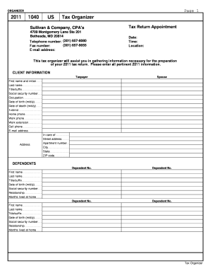 2011 1040 US Tax Organizer