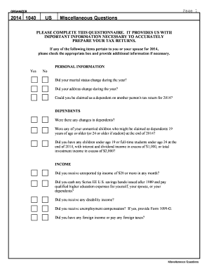 2014 US 1040 Tax Organizer