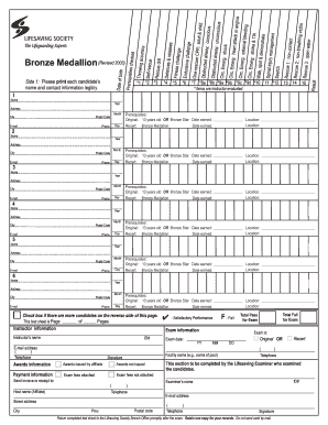 Bronze Medallion Lifeguard Certification Form