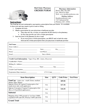 FemCap Cervical Contraceptive Order Form
