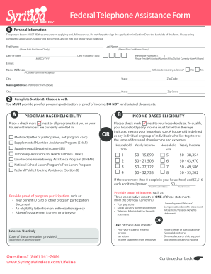 Federal Telephone Assistance Form
