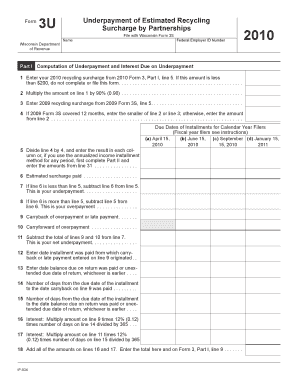 Wisconsin Form 3U Underpayment of Estimated Recycling Surcharge