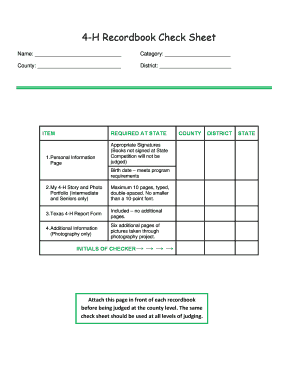 4-H Recordbook Check Sheet