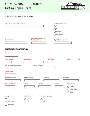 CT MLS Single Family Listing Input Form
