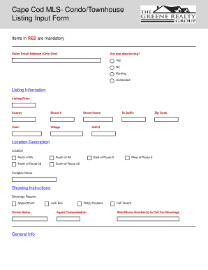 Cape Cod MLS Condo/Townhouse Listing Input Form