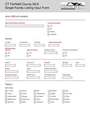 CT Fairfield County MLS Single Family Listing Input Form