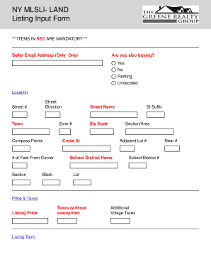 NY MLSLI Land Listing Input Form