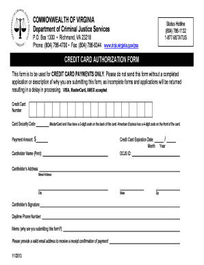 Virginia Credit Card Authorization Form