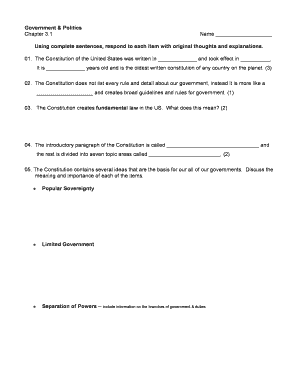 US Constitution Study Worksheet