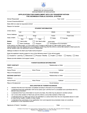 Bermuda Public School Enrollment Application