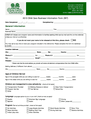 Child Care Business Information Form