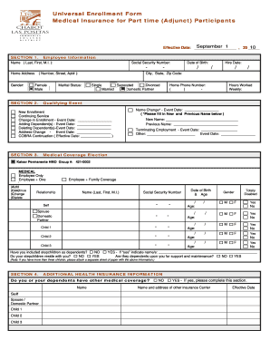Universal Enrollment Form for Medical Insurance