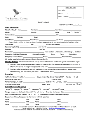 Client Intake Form for Counseling Services