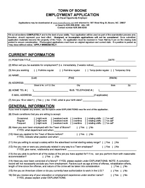 Town of Boone Employment Application