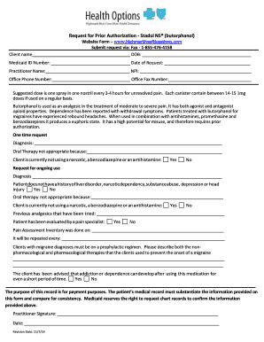 Prior Authorization Request for Stadol NS