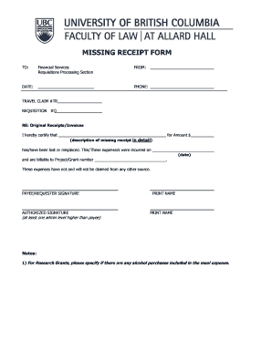 Missing Receipt Form