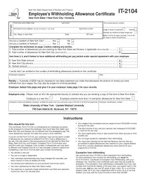 New York State Employee Withholding Allowance Certificate