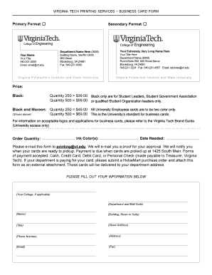 Virginia Tech Business Card Order Form