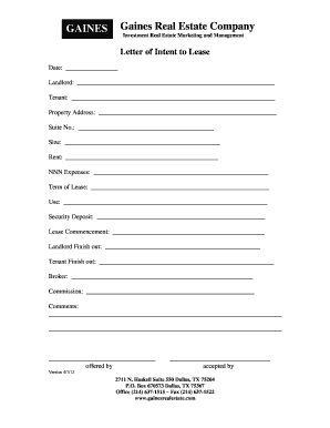 Letter of Intent to Lease