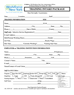 Training Intake Package