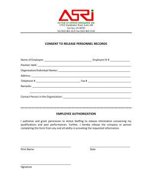 Consent to Release Personnel Records