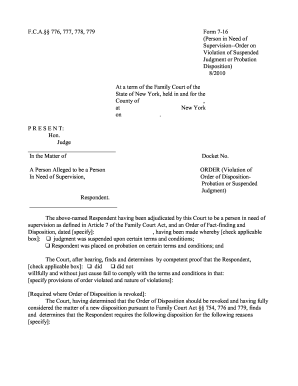 New York Probation Violation Order Form 7-16