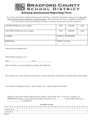 Bullying Anonymous Reporting Form