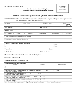 Philippine Immigrant Visa Application Form
