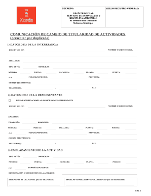 Comunicación de Cambio de Titularidad de Actividades