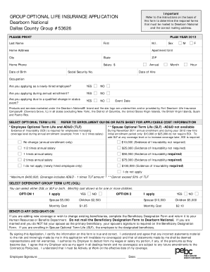 Dearborn National Group Optional Life Insurance Application
