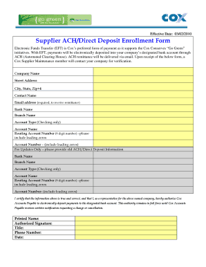 Supplier ACH/Direct Deposit Enrollment Form