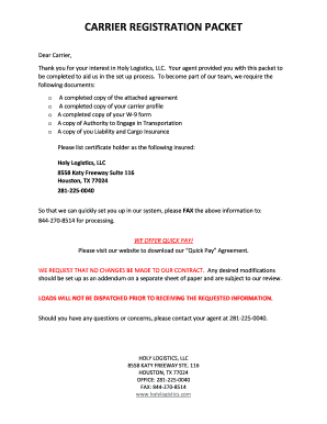 Carrier Registration Packet