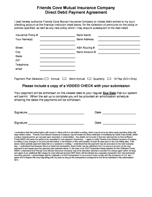 Friends Cove Mutual Insurance Direct Debit Payment Agreement
