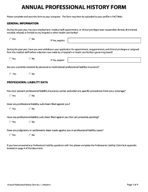 Annual Professional History Form