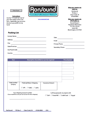 Packing list format - ronsound